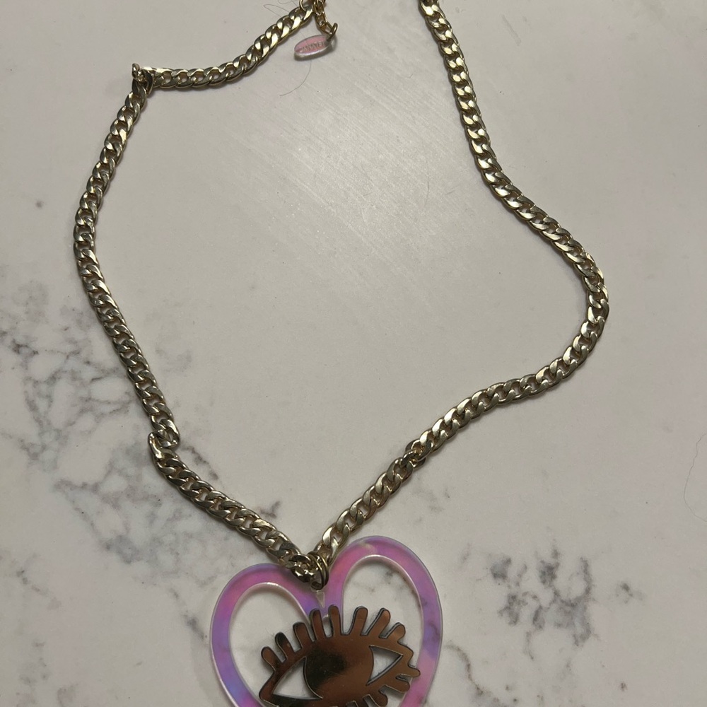 Gold and Pink Heart Eye Necklace